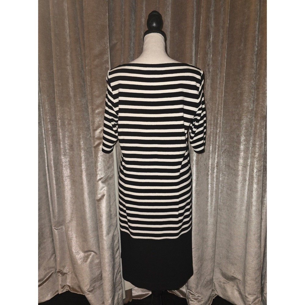 W by Worth Womens Black White Striped Boat Neck Shift Dress Short Sleeve Small - Picture 3 of 8
